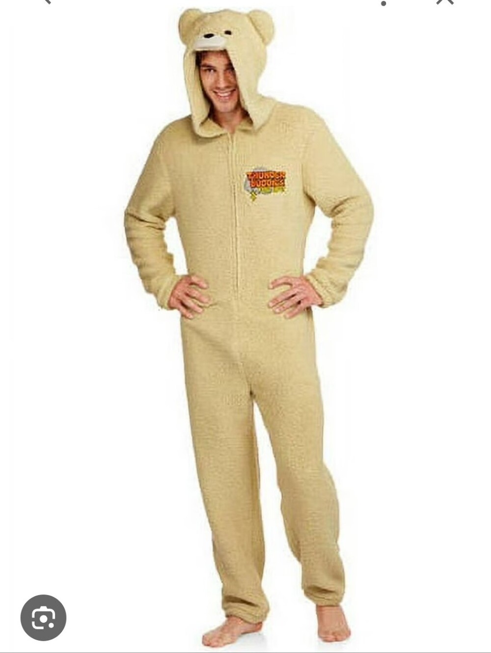 TED 2 Cosplay Halloween Beige Teddy Bear Hooded Pajamas Onesie Costume L